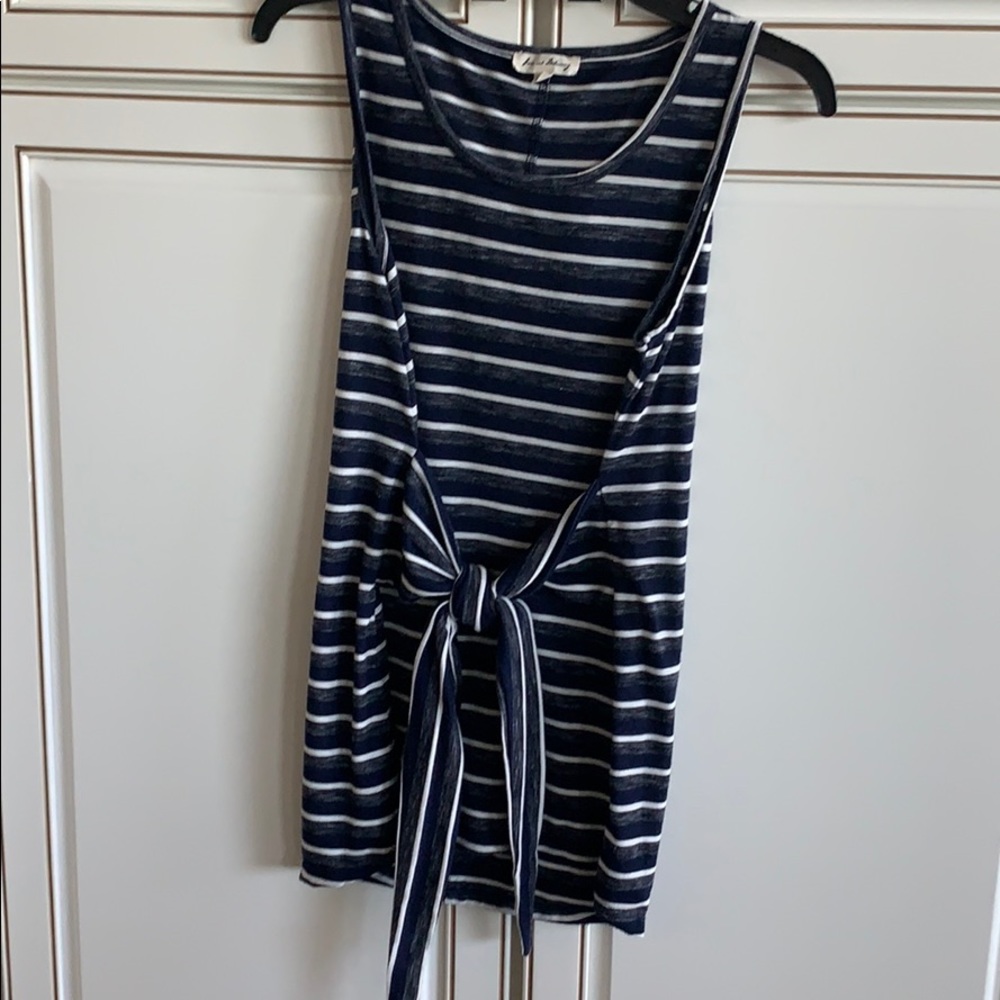 Navy & white striped long tank top with ties